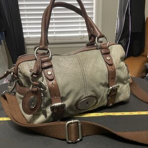 FOSSIL MADDOX GRAY GLITTER LEATHER BOSTON SHOULDER BAG CROSSBODY